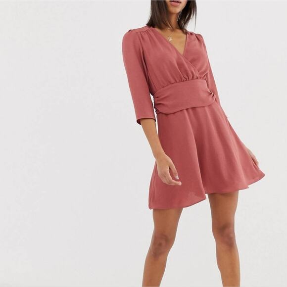 ASOS Mini Wrap Dress With Ruched Waist Size 12 - Picture 1 of 7